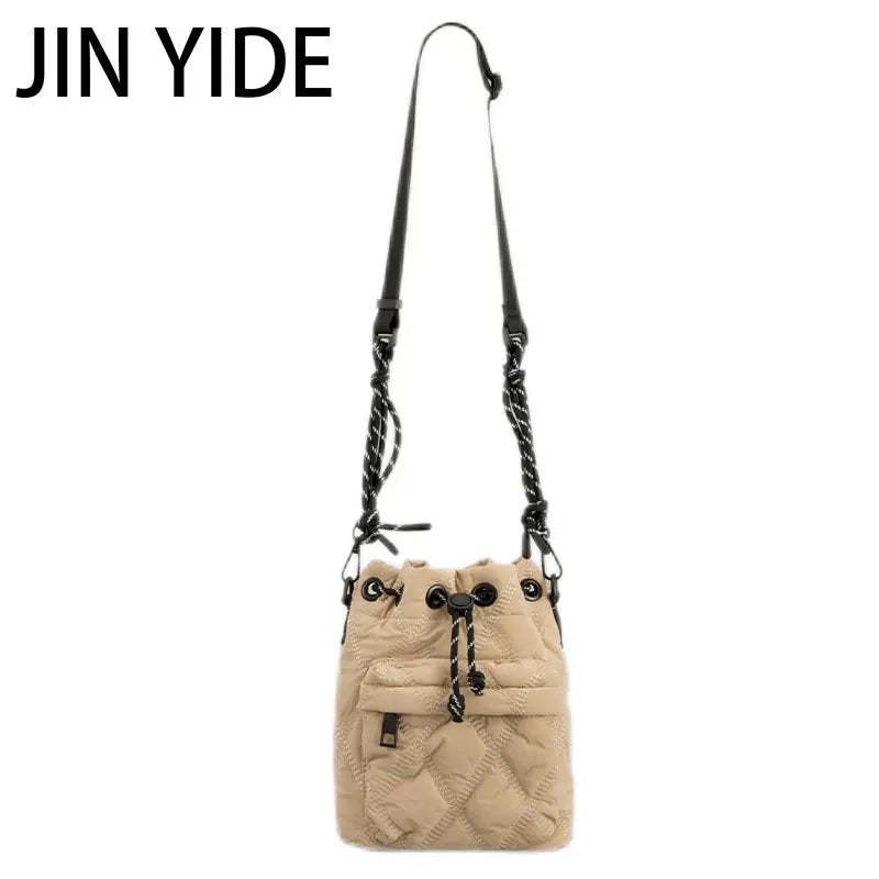 Nylon Shoulder Bag Quilted Crossbody Vintage Bucket Tote Female Purses