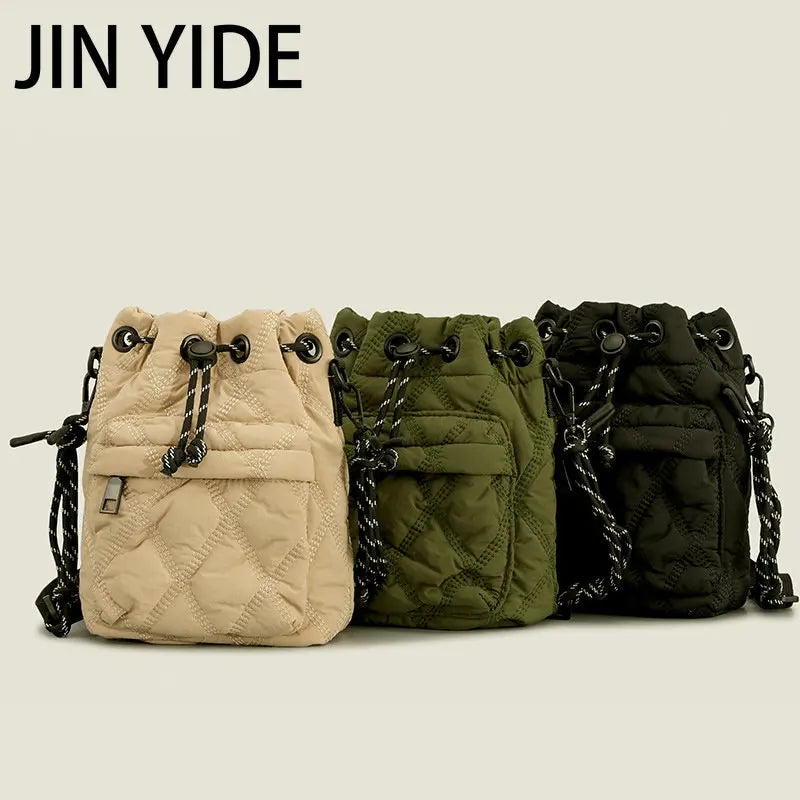 Nylon Shoulder Bag Quilted Crossbody Vintage Bucket Tote Female Purses