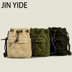 Nylon Shoulder Bag Quilted Crossbody Vintage Bucket Tote Female Purses