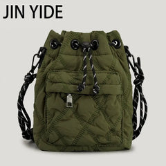 Nylon Shoulder Bag Quilted Crossbody Vintage Bucket Tote Female Purses