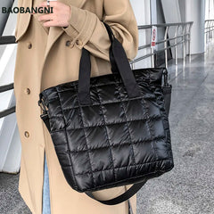 Quilted Nylon Shoulder Bag Cotton Padded Handbag Winter Large Capacity