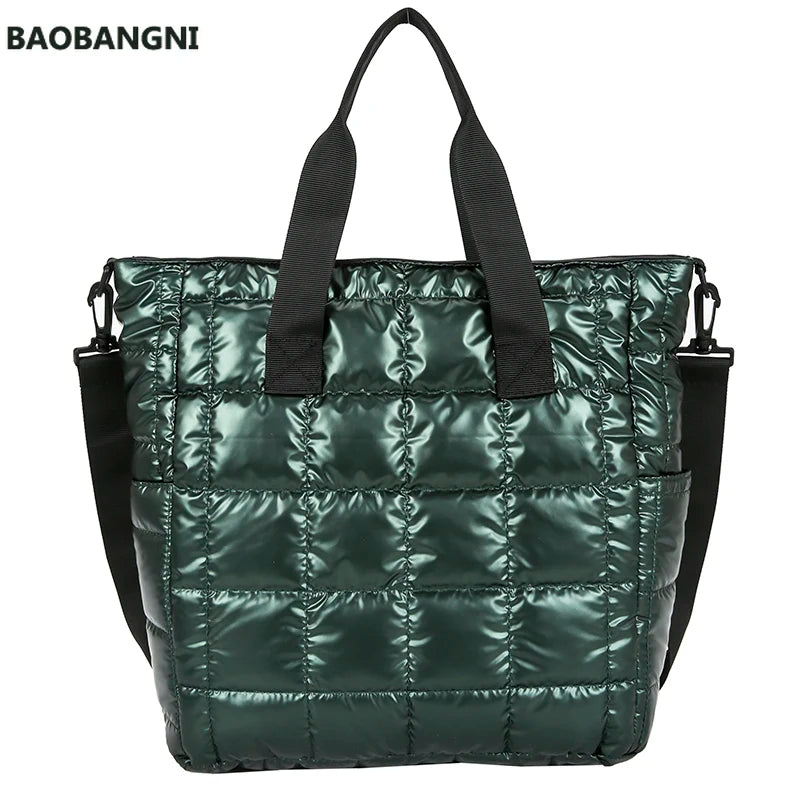 Quilted Nylon Shoulder Bag Cotton Padded Handbag Winter Large Capacity