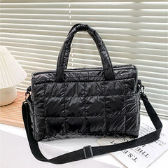Nylon Waterproof Grid Bucket Shoulder Bag for Women - Winter Ladies Handbag