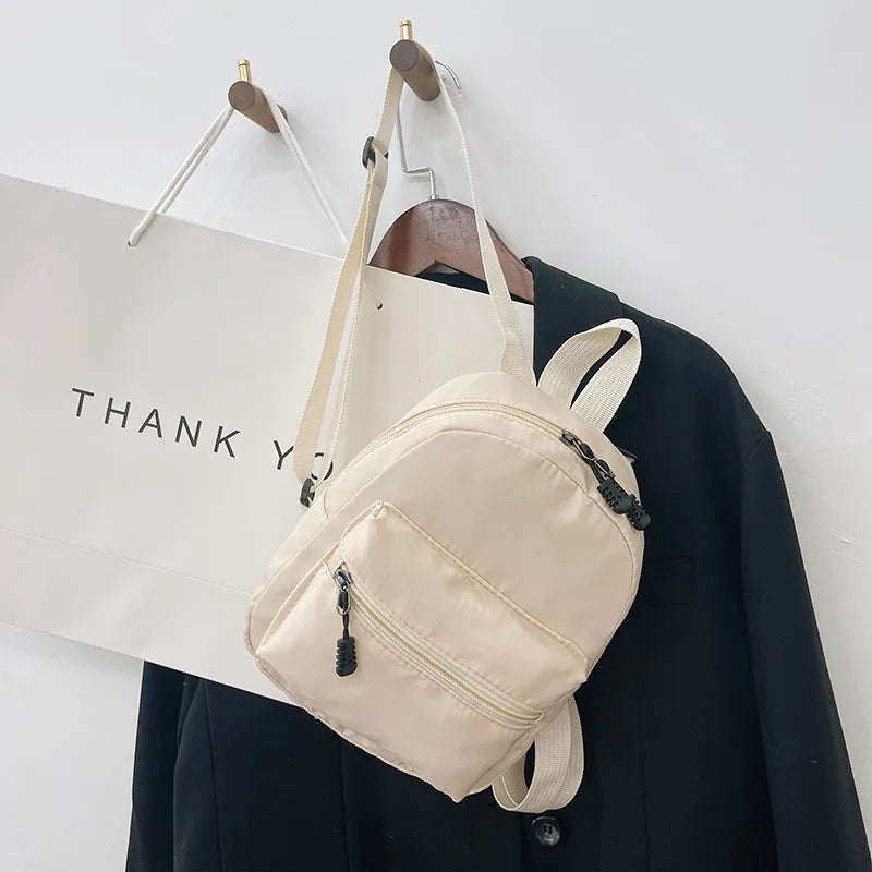 Nylon Women Mini Backpack Solid Preppy Style School Bags