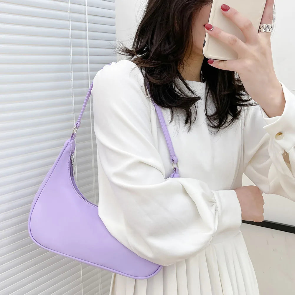 Casual Nylon Women Shoulder Bags Handbags Solid Small Top-handle Bags
