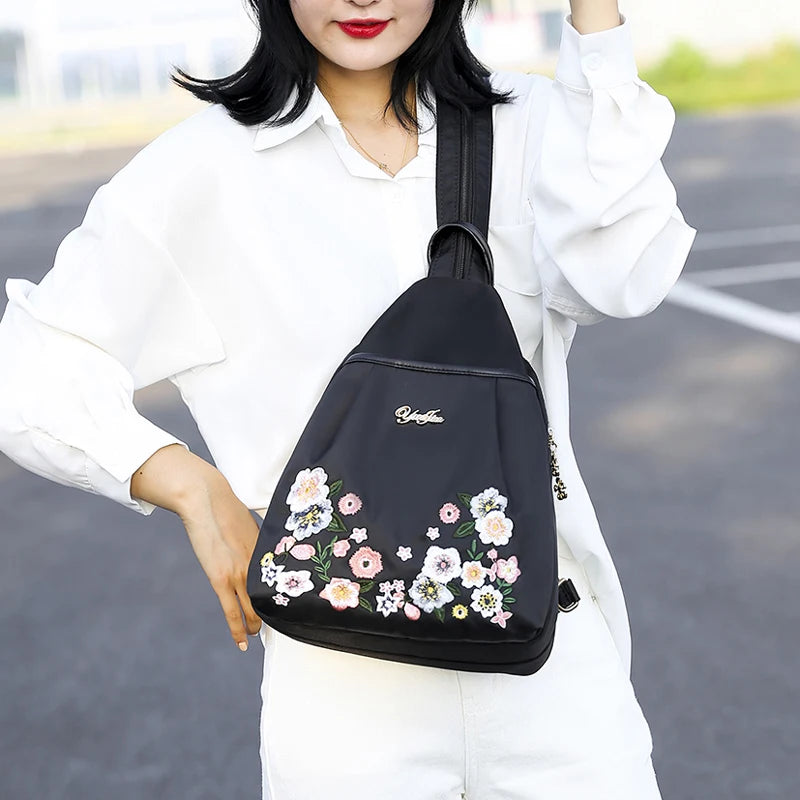 Oxford Personality Backpack Women Anti Theft Shoulder Bag Flowers Embroidery