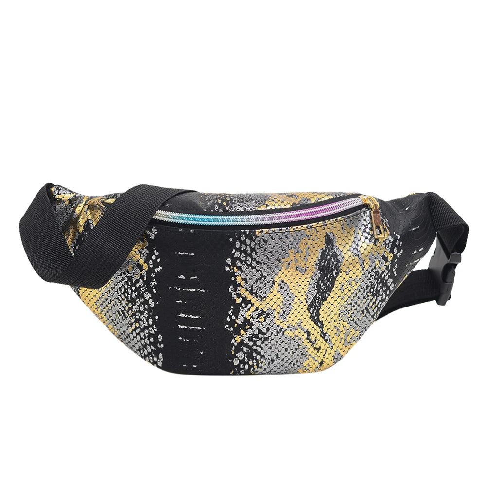 Glitter PU Leather Chest Bags Women Streetwear Messenger Packs