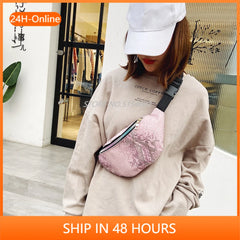 Glitter PU Leather Chest Bags Women Streetwear Messenger Packs