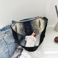 Glitter PU Leather Chest Bags Women Streetwear Messenger Packs