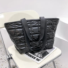 Casual Padded Tote Bag Women Winter Nylon Handbag Shoulder Purse