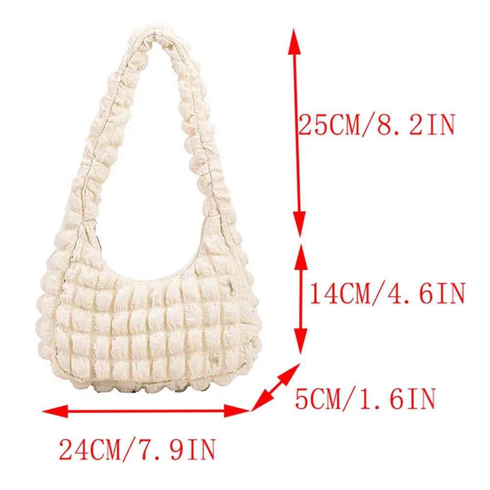 Casual Pleated Shoulder Bag Women Bubble Travel Handbag Underarm Tote