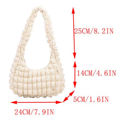 Casual Pleated Shoulder Bag Women Bubble Travel Handbag Underarm Tote