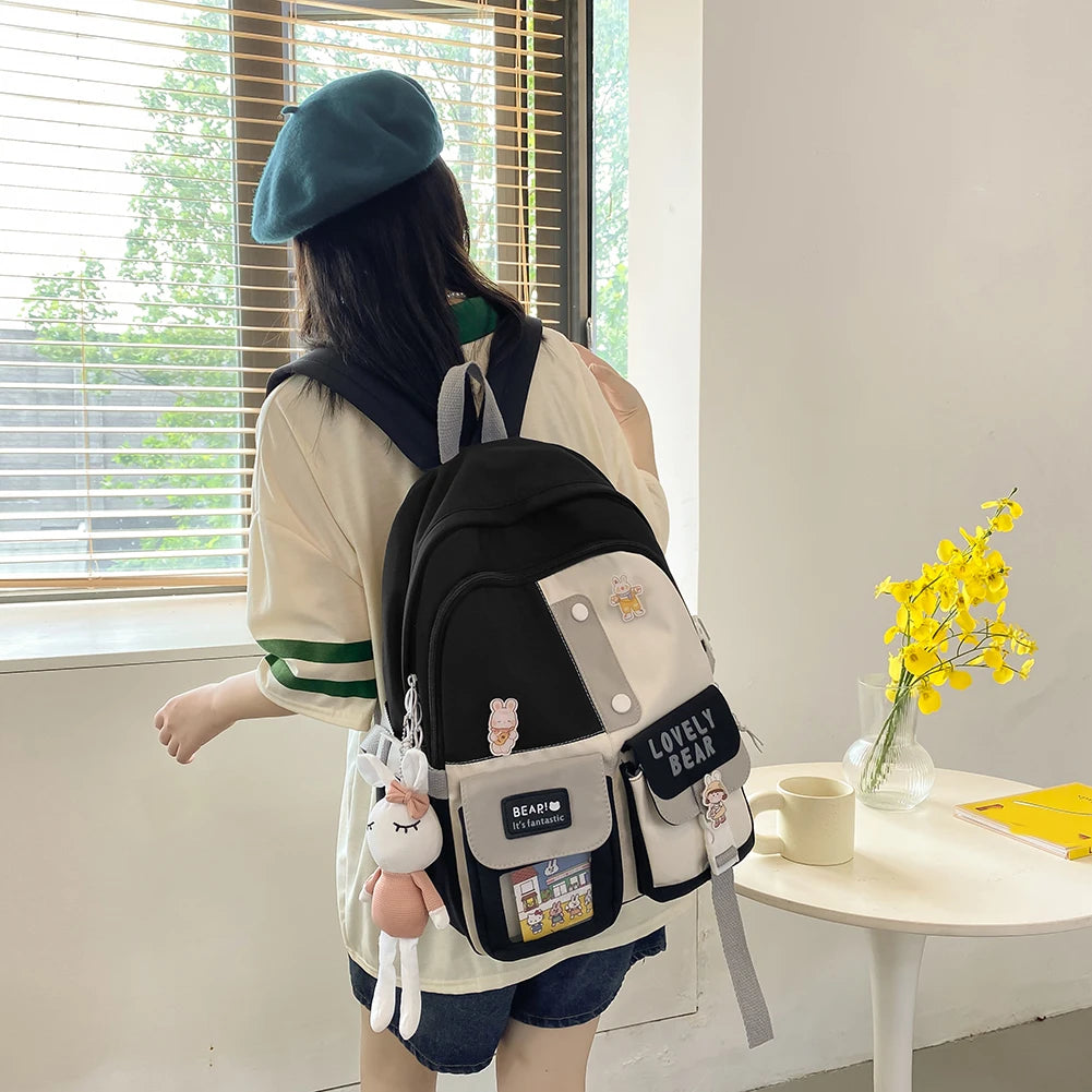 Preppy Style Canvas School Bags with Cow Pendants