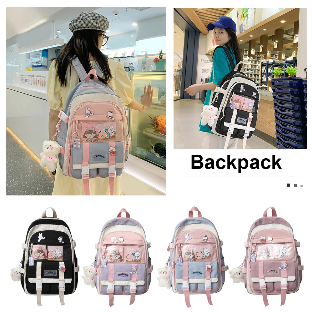Preppy Style Canvas School Bags with Cow Pendants