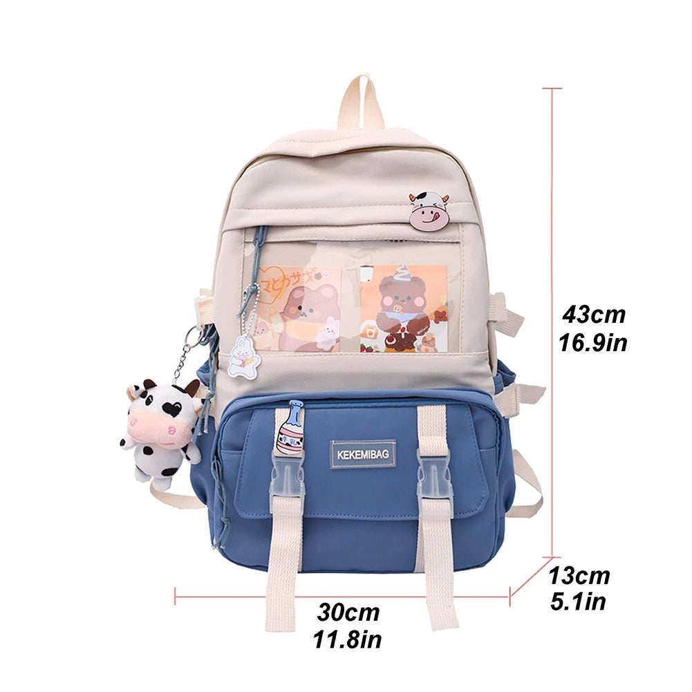 Preppy Style Canvas School Bags with Cow Pendants