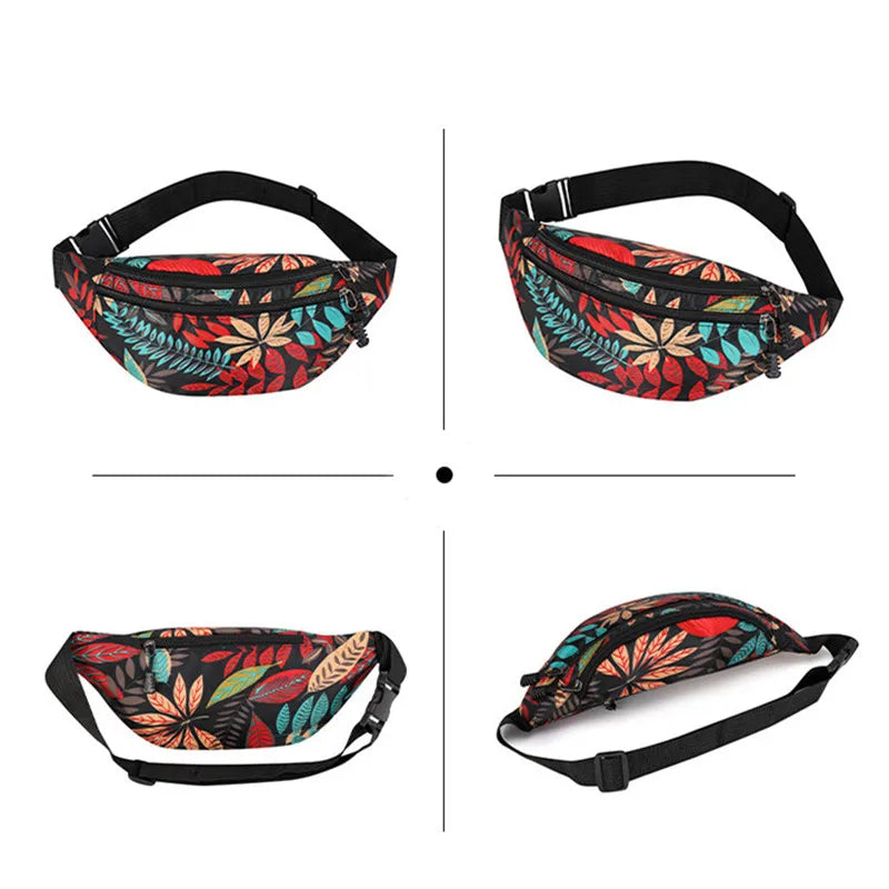 Print Leaf Crossbody Belt Bag Outdoor Sports Messenger Pouch