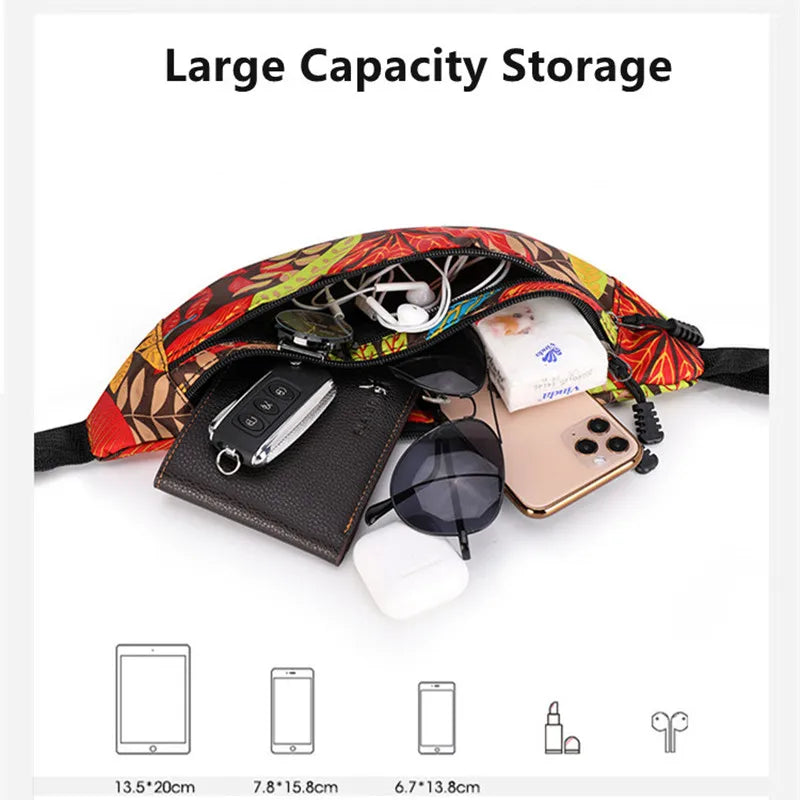 Print Leaf Crossbody Belt Bag Outdoor Sports Messenger Pouch