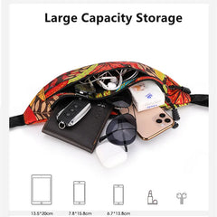 Print Leaf Crossbody Belt Bag Outdoor Sports Messenger Pouch