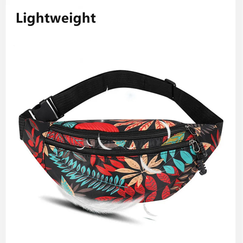 Print Leaf Crossbody Belt Bag Outdoor Sports Messenger Pouch