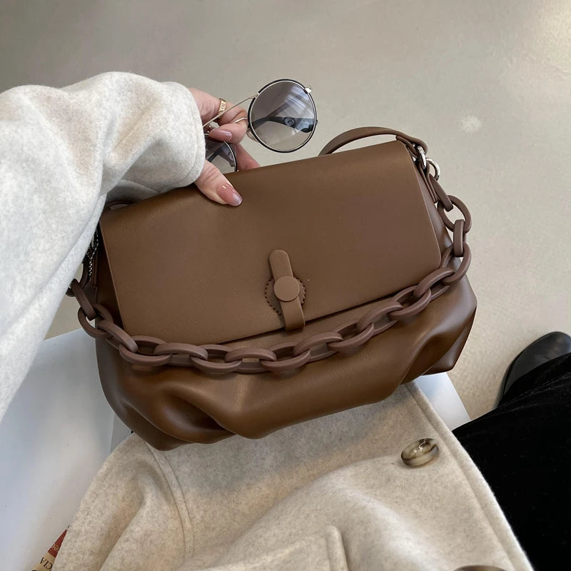 Casual PU Leather Chain Women Handbags High Ladies Crossbody Bags