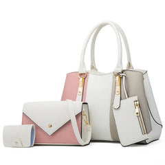Casual Pu Leather Women Handbags Tote Bags Large Capacity 4 Pieces Set