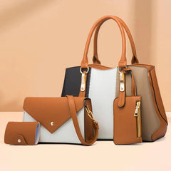 Casual Pu Leather Women Handbags Tote Bags Large Capacity 4 Pieces Set