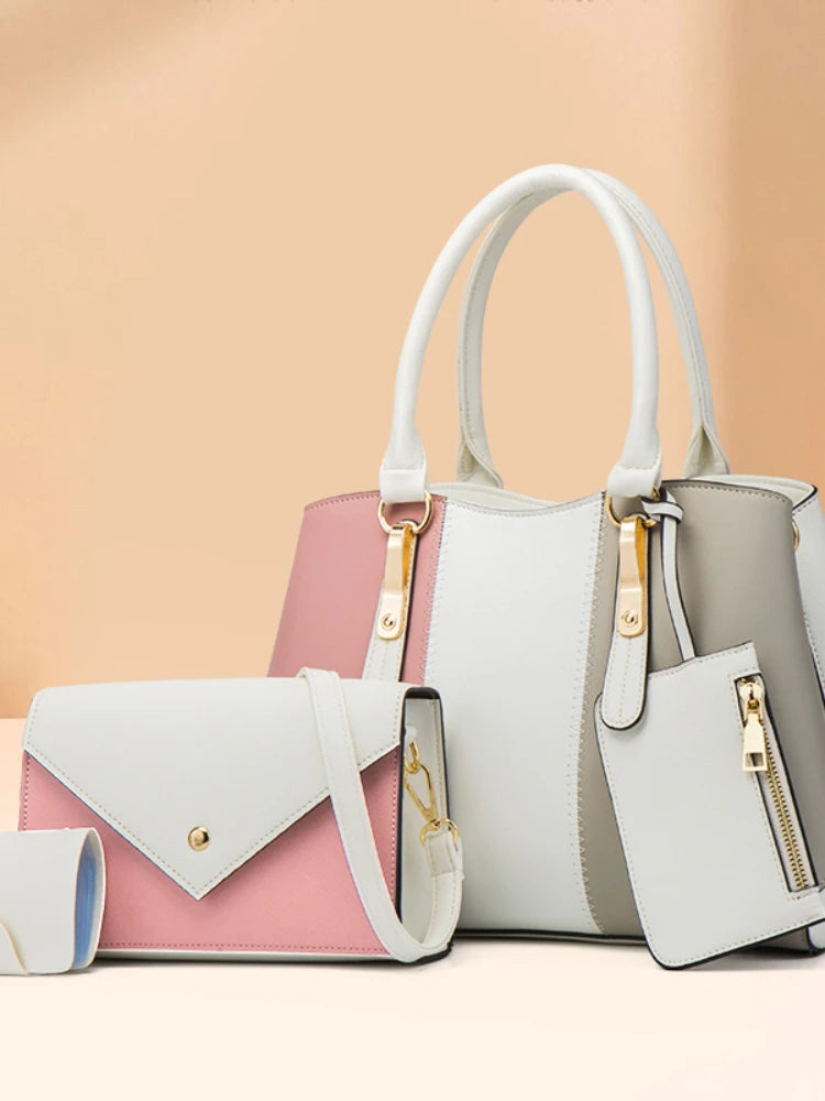 Casual Pu Leather Women Handbags Tote Bags Large Capacity 4 Pieces Set