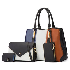 Casual Pu Leather Women Handbags Tote Bags Large Capacity 4 Pieces Set