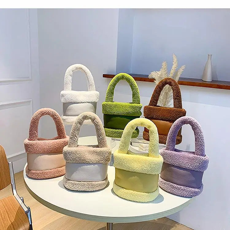 Soft Plush Lambswool Totes Bags for Women Winter, Small Shoulder Handbags