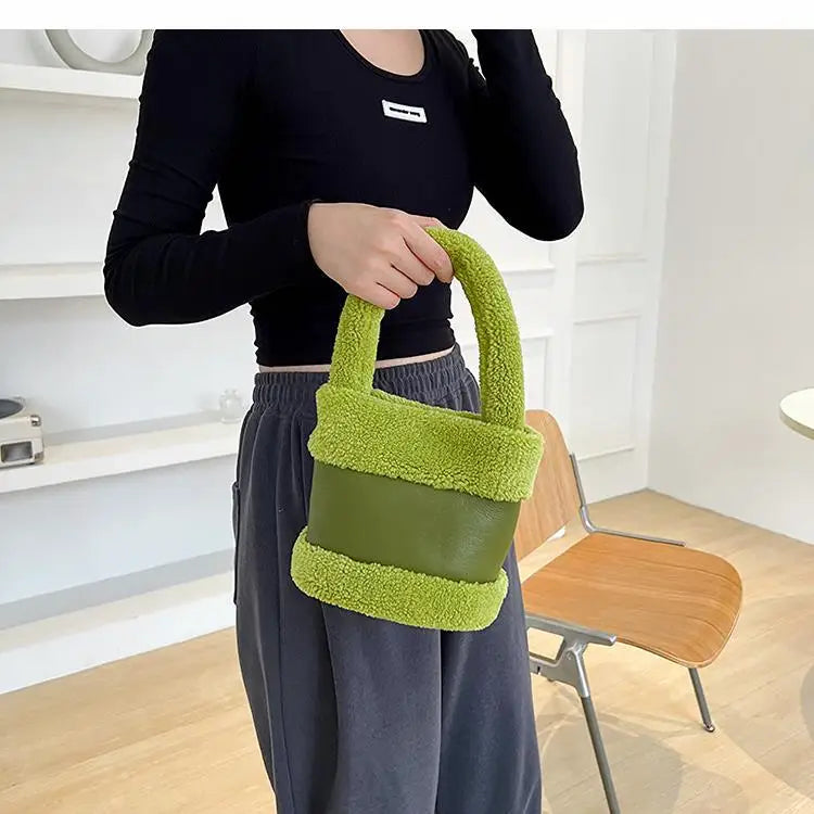 Soft Plush Lambswool Totes Bags for Women Winter, Small Shoulder Handbags