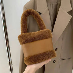 Soft Plush Lambswool Totes Bags for Women Winter, Small Shoulder Handbags