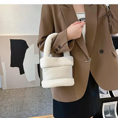 Soft Plush Lambswool Totes Bags for Women Winter, Small Shoulder Handbags