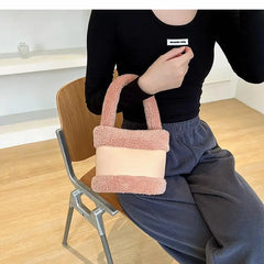 Soft Plush Lambswool Totes Bags for Women Winter, Small Shoulder Handbags