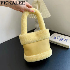 Soft Plush Lambswool Totes Bags for Women Winter, Small Shoulder Handbags