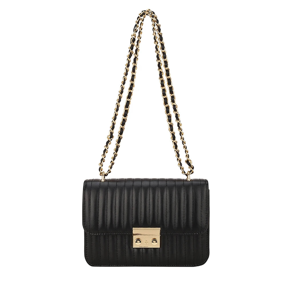 Embroidery Chain Shoulder Bag PU Solid Messenger Bags