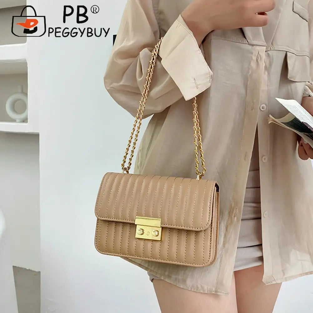 Embroidery Chain Shoulder Bag PU Solid Messenger Bags