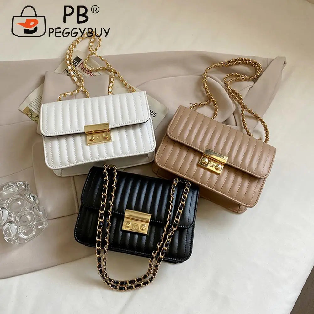 Embroidery Chain Shoulder Bag PU Solid Messenger Bags