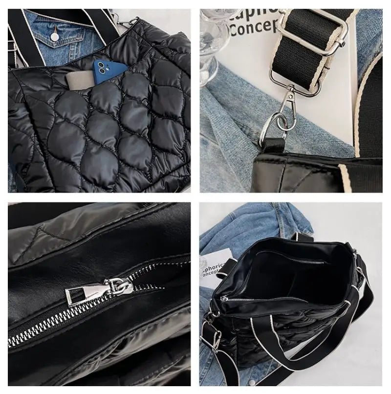 Casual Quilted Padded Crossbody Bag for Women Nylon Down Cotton Shoulder Bag
