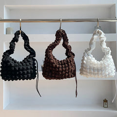 Quilted Women Shoulder Bag with Ruched Strap Nylon Padded Small Tote