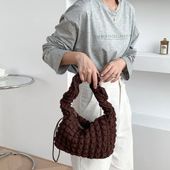 Quilted Women Shoulder Bag with Ruched Strap Nylon Padded Small Tote