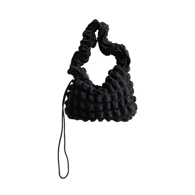 Quilted Women Shoulder Bag with Ruched Strap Nylon Padded Small Tote