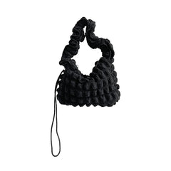 Quilted Women Shoulder Bag with Ruched Strap Nylon Padded Small Tote