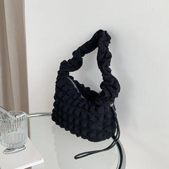 Quilted Women Shoulder Bag with Ruched Strap Nylon Padded Small Tote