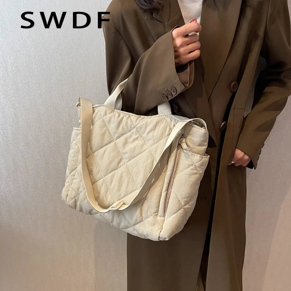 Quilted Canvas Shoulder Bags Soft Padded Handbags