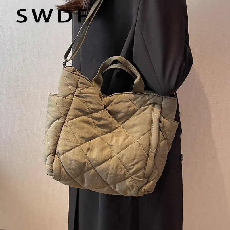 Quilted Canvas Shoulder Bags Soft Padded Handbags