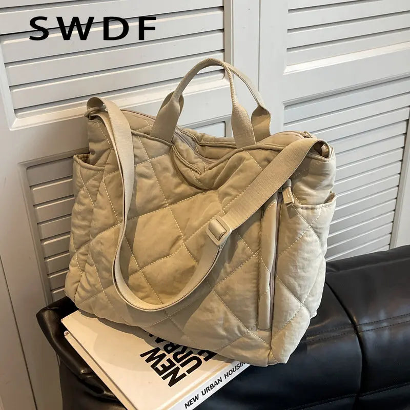 Quilted Canvas Shoulder Bags Soft Padded Handbags