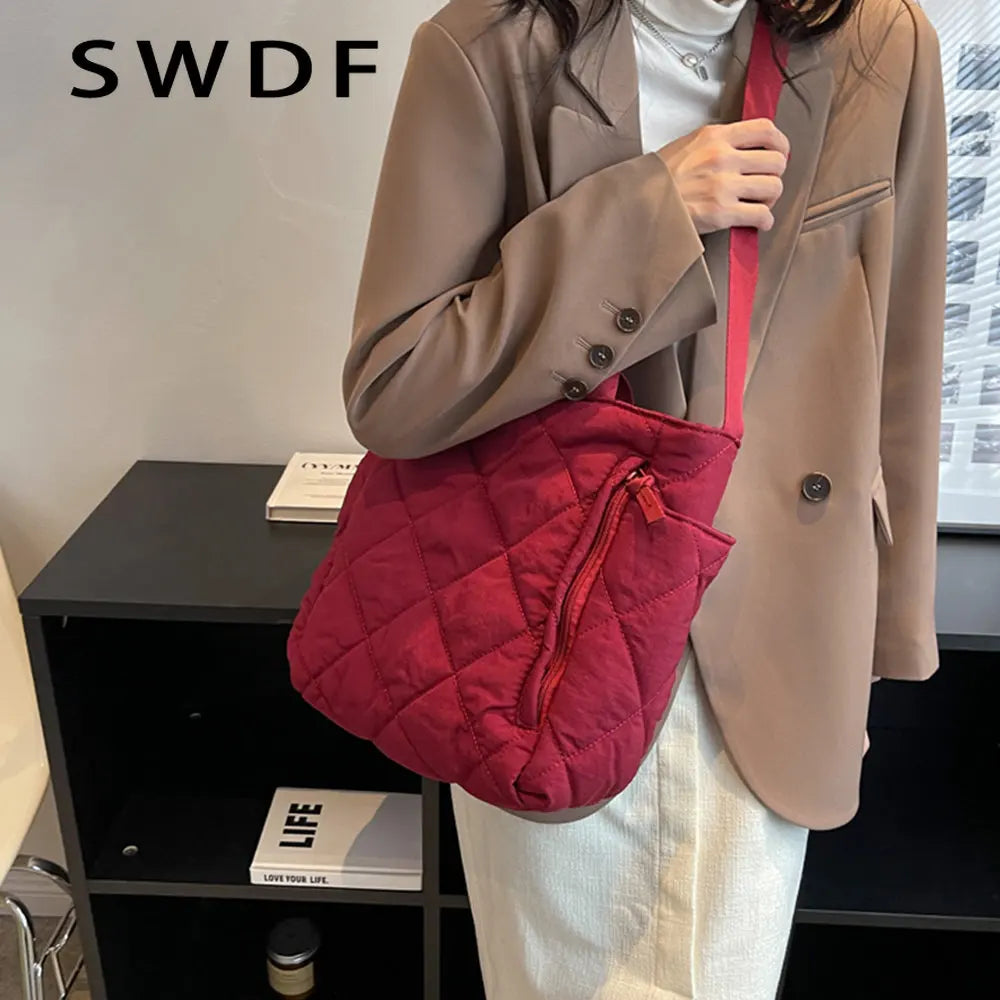 Quilted Canvas Shoulder Bags Soft Padded Handbags