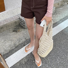 Casual Rattan Woven Women Handbag Big Straw Mesh Rope Weaving