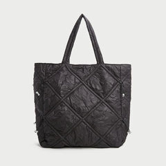 Ruched Canvas Large Tote Bag Drawstring Women Handbags Quilted Padded Shoulder B