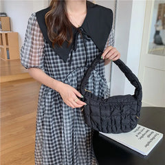 Casual Ruched Hobos Women Shoulder Bags Nylon Handbags
